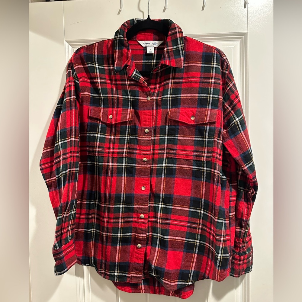 Old Navy Red Plaid Button-Up Shirt Flannel Christmas Plaid